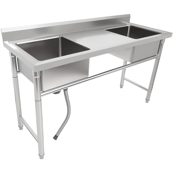 Ammattilaisallas ruostumatonta terästä 1570x600x900mm 2 altaalla roiskesuoja | Adexa YDRST60160X2M