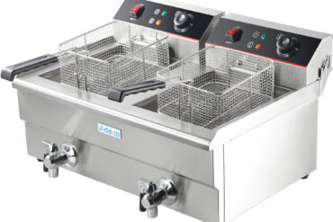 Kaupallinen Sähköinen Kaksinkertainen Rasvakeitin 2x16 litraa 10kW Työtasolle Viemärihana | Adexa HEF162V