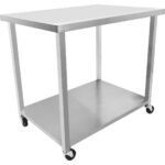 Kaupallinen liikuteltava työpöytä pyörillä, ruostumaton teräs, alahylly 1000x700x900mm | Adexa DWTC70100 - Image 2