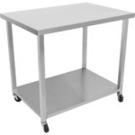 Kaupallinen liikuteltava työpöytä pyörillä, ruostumaton teräs, alahylly 1000x700x900mm | Adexa DWTC70100