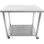 Kaupallinen liikuteltava työpöytä pyörillä, ruostumaton teräs, alahylly 1000x700x900mm | Adexa DWTC70100 - Image 6