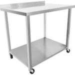 Kaupallinen liikkuva työpöytä pyörillä, ruostumaton teräs, alahylly ja roiskesuoja 1000x700x900mm | Adexa DWTC70100B