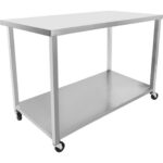 Liikuteltava kaupallinen työpöytä pyörillä, ruostumaton teräs, alahylly 1200x700x900mm | Adexa DWTC70120 - Image 2