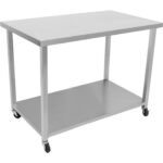 Liikuteltava kaupallinen työpöytä pyörillä, ruostumaton teräs, alahylly 1200x700x900mm | Adexa DWTC70120