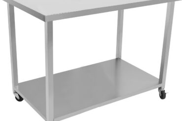 Liikuteltava kaupallinen työpöytä pyörillä, ruostumaton teräs, alahylly 1200x700x900mm | Adexa DWTC70120