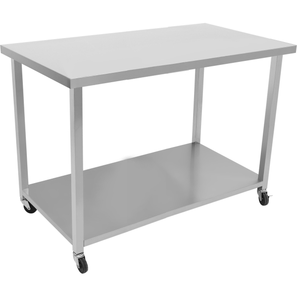 Kaupallinen siirrettävä työpöytä pyörillä, ruostumaton teräs, alahylly 1500x700x900mm | Adexa DWTC70150