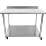 Kaupallinen liikuteltava työpöytä pyörillä, ruostumaton teräs, alahylly ja roiskesuoja 1500x700x900mm | Adexa DWTC70150B - Image 3