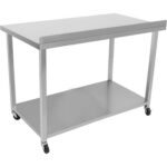 Kaupallinen liikuteltava työpöytä pyörillä, ruostumaton teräs, alahylly ja roiskesuoja 1500x700x900mm | Adexa DWTC70150B - Image 8