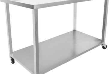 Kaupallinen liikuteltava työpöytä pyörillä, ruostumaton teräs, alahylly ja roiskesuoja 1500x700x900mm | Adexa DWTC70150B