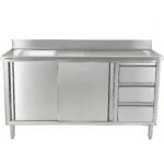 Kaupallinen Pesuallas Kaappi Ruostumaton Teräs 1200x600x900mm 1 allas vasemmalla 3 laatikkoa Roiskesuoja | Adexa DSA601202D3DL - Image 4