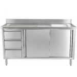 Kaupallinen Pesuallas Kaappi Ruostumaton Teräs 1000x600x900mm 1 allas oikealla 3 laatikkoa Roiskesuoja | Adexa DSA601002D3DR - Image 3