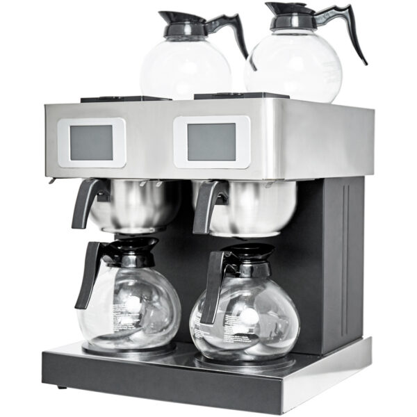 Kaupallinen Kaksisuodatin Kahvinkeitin Manuaalinen tai Automaattinen Täyttö 4 Lasikannua 4 Lämpölevyä | Adexa CBD02A1