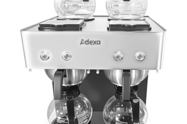 Kaupallinen kaksisuodatin kahvinkeitin manuaalinen täyttö 4 lasikannua 4 lämpölevyä | Adexa CBD02B1
