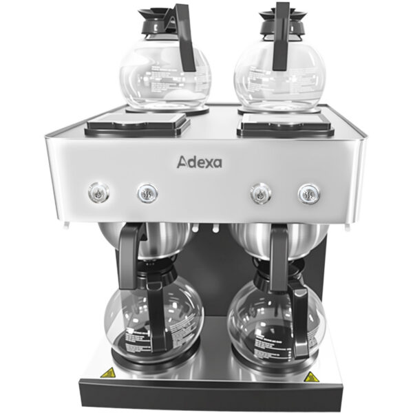 Kaupallinen kaksisuodatin kahvinkeitin manuaalinen täyttö 4 lasikannua 4 lämpölevyä | Adexa CBD02B1