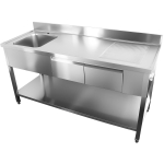 Ammattikeittiön allas ruostumatonta terästä 1800x600x900mm 1 allas vasemmalla 2 laatikkoa roiskesuoja | Adexa DSA2D18060L - Image 2