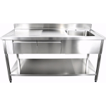 Ammattikeittiön allas ruostumatonta terästä 1800x600x900mm 1 allas oikealla 2 laatikkoa roiskesuoja | Adexa DSA2D18060R - Image 2