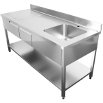 Ammattikeittiön allas ruostumatonta terästä 1800x600x900mm 1 allas oikealla 2 laatikkoa roiskesuoja | Adexa DSA2D18060R - Image 3