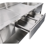 Ammattikeittiön allas ruostumatonta terästä 1800x600x900mm 1 allas oikealla 2 laatikkoa roiskesuoja | Adexa DSA2D18060R - Image 4
