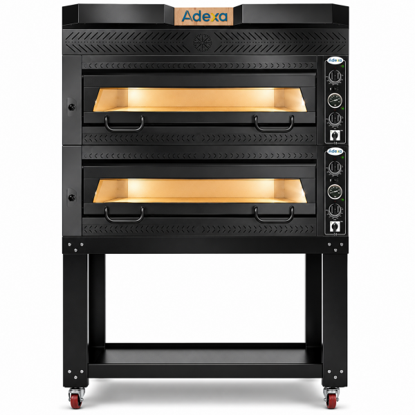 Premium Pizza-uuni 2 kammioinen Kapasiteetti 12 x 35 cm pizzat Sähköinen Musta etuosa | Adexa PEF105702SEB