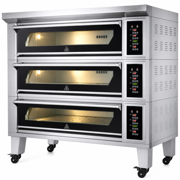 Leipomouuni Sähkö 3 kammio 9 x 400x600mm peltiä 400°C Digitaaliset ohjaimet 25,2kW 380V | Adexa HTD90KI