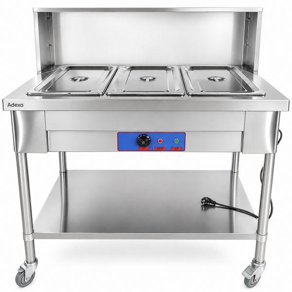Siirrettävä Bain Marie -ruoanlämmitin 3xGN1/1 ylähyllyllä | Adexa PFD12070