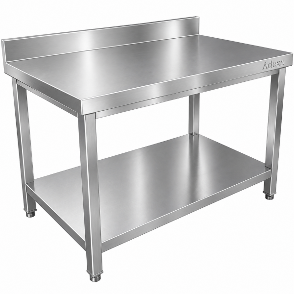 Kaupallinen työpöytä Alahylly Roiskesuoja Ruostumaton teräs Neliöjalat 1200x800x900mm | Adexa QNH11138