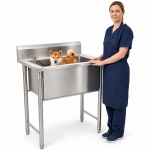 Kaupallinen ruostumattoman teräksen lemmikkien hoitokylpyamme 1000x600x1050 (900+150) mm viemärisarjalla | Adexa PDBS60100