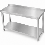 Premium-työpöytä ruostumatonta terästä, alahylly, 50 mm takareunalista, neliskanttijalat 1400x600x900 mm | Adexa DWT14060