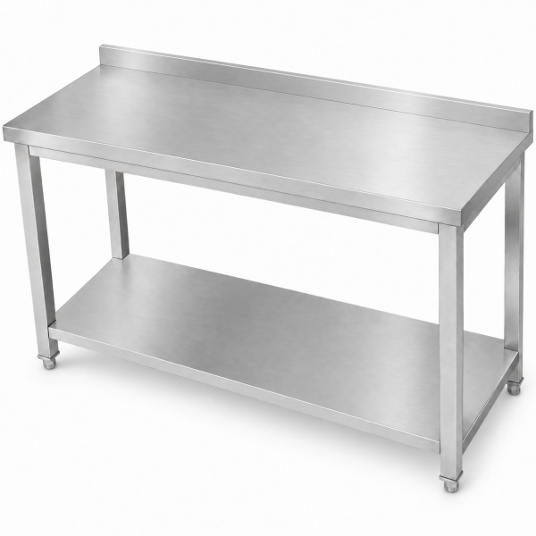 Premium-kaupallinen työpöytä ruostumatonta terästä Alahylly Reunalista 1400x600x900/950mm | Adexa DWT14060