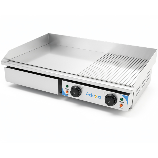 Ammattilaispaistolevy sileä/uurrettu 730x470x240mm 4,4kW sähkö | Adexa IWG8202